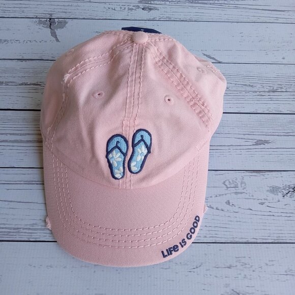 “Life is Good” Chill Cap‎ Beach Pink Hat Flip-Flops Adjustable Strap NWT - Picture 1 of 4